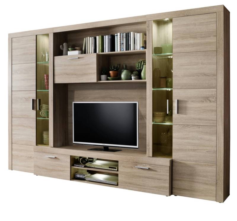 trendteam Wohnwand Mondeo, (Schrankwand in Sonoma Eiche Dekor, 291 x 197 cm), Vitrinen inklusive Beleuchtung von trendteam