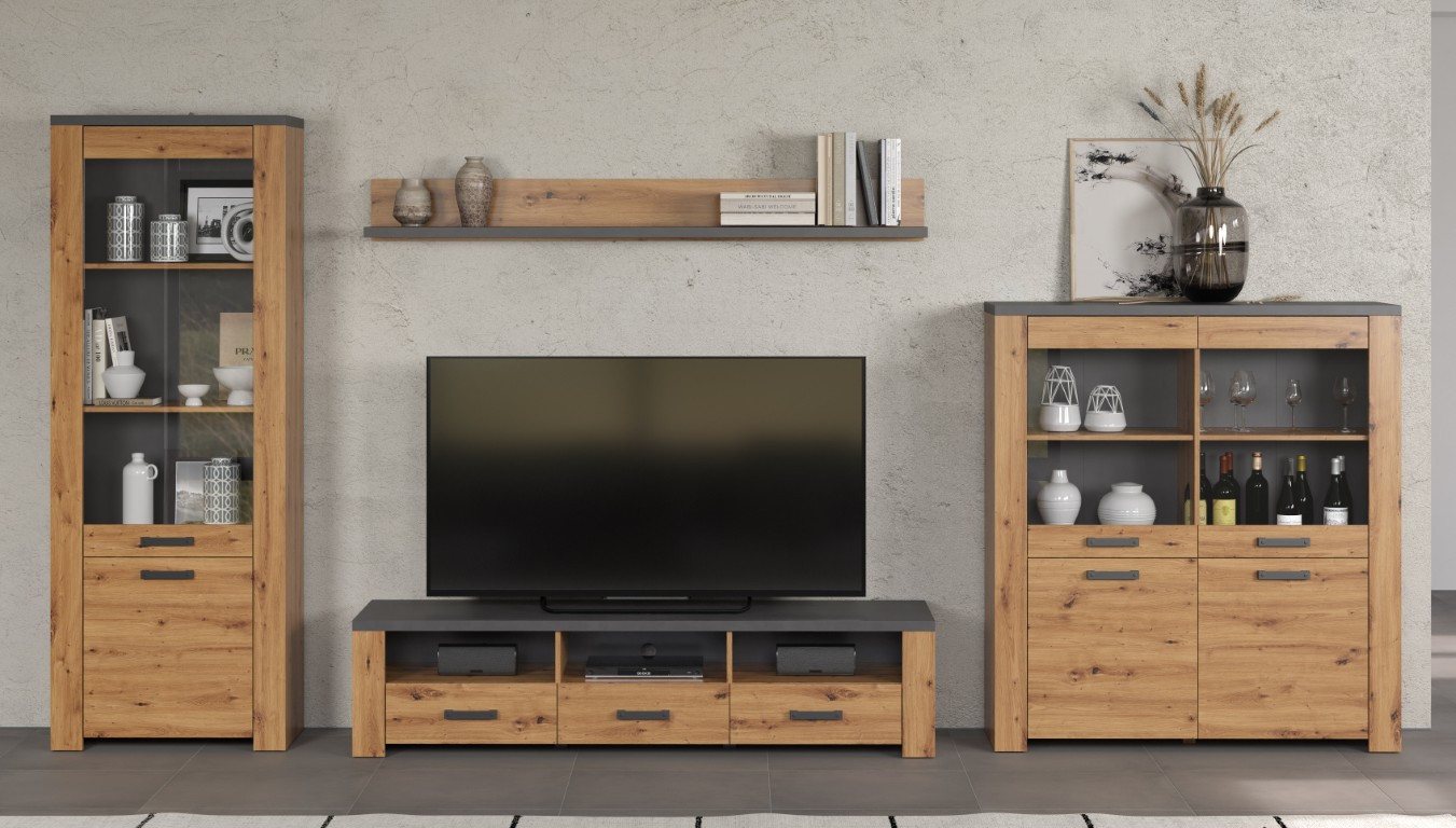 trendteam Wohnwand Wohnwand Anbauwand Follow, Artisan Eiche / Matera grau, 4-teilig, (4-St), modern von trendteam