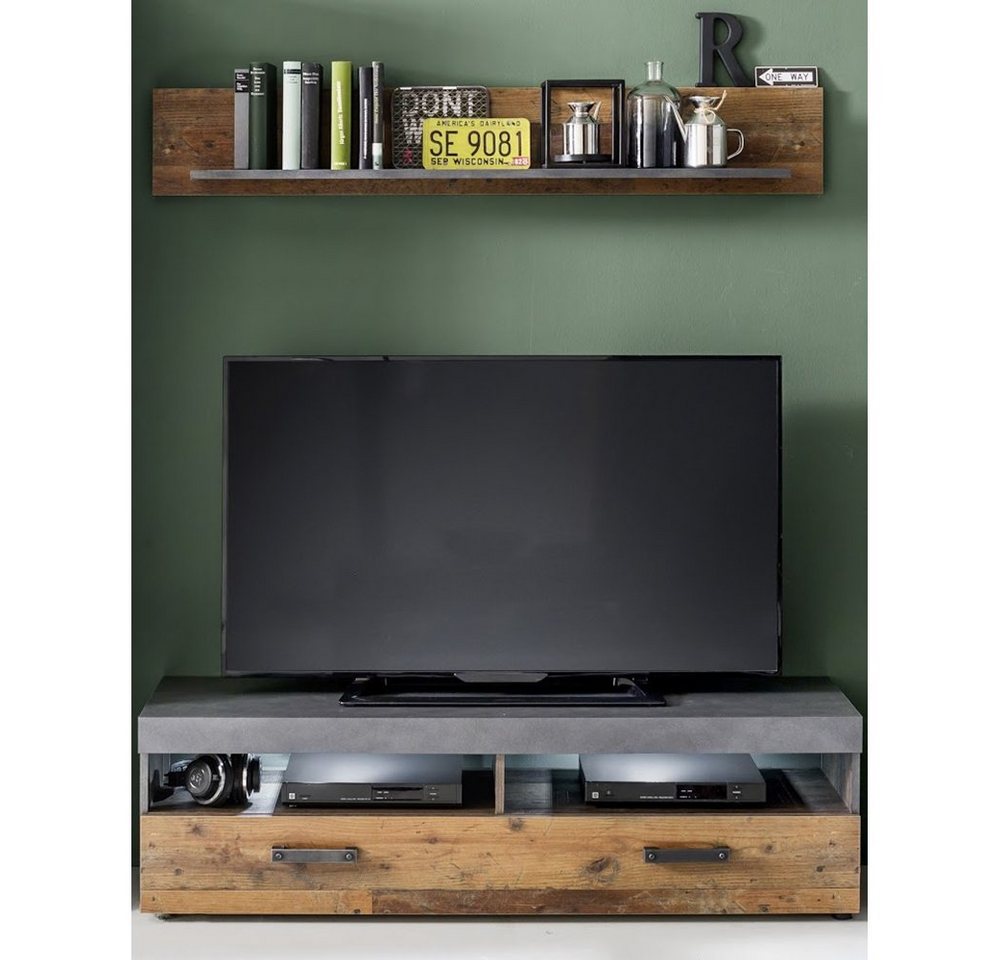 trendteam Wohnzimmer-Set, Wohnwand TV-Lowboard und Wandboard Old Wood und Graphit Grau Matera trendteam Wohnzimmer-Set, Wohnwand TV-Lowboard und Wandboard Old Wood und Graphit Grau Matera von trendteam