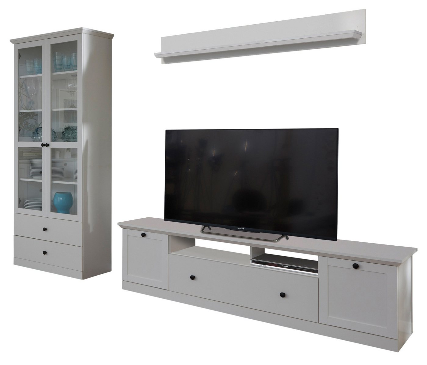 trendteam Wohnzimmer-Set Baxter, (Wohnwand in weiß Landhaus, 3-teilig, 270 x 196 cm), mit großem TV Lowboard von trendteam