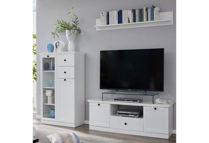 trendteam Wohnzimmer-Set Brandson Baxter, Fernsehschrank Schrankwand Kommode Regal Wohnwand weiß 139x129x41cm von trendteam
