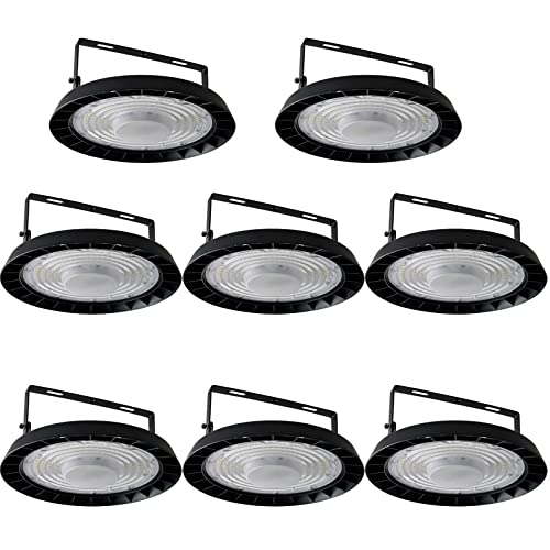 treoir 100W LED UFO Industrielampe, 10000LM Hallenbeleuchtung LED 6500K Kaltweiß LED Hallenstrahler, IP65 Wasserdicht LED Werkstattbeleuchtung Hallenstrahler für Garage Fabriken (8pcs) von treoir