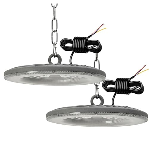 treoir 150W LED UFO Industrielampe, 18000LM Hallenbeleuchtung LED 6500K Kaltweiß Hallenstrahler LED, IP65 Wasserdicht LED Werkstattlampe Hallenbeleuchtung für Warenhaus Fabriken Garage(2pcs) von treoir