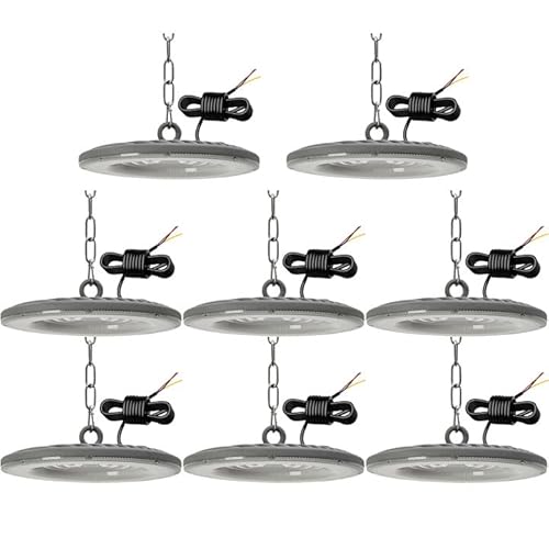 treoir 150W LED UFO Industrielampe, 18000LM Hallenbeleuchtung LED 6500K Kaltweiß Hallenstrahler LED, IP65 Wasserdicht LED Werkstattlampe Hallenbeleuchtung für Warenhaus Fabriken Garage(8pcs) von treoir