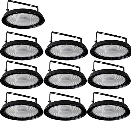 Treoir 200W UFO Industrielampe, 20000LM Hallenstrahler 6500K Kaltweiß, IP65 Wasserdicht LED Werkstattlampe Hallenbeleuchtung für Garage Fabriken (10 Stück) von treoir