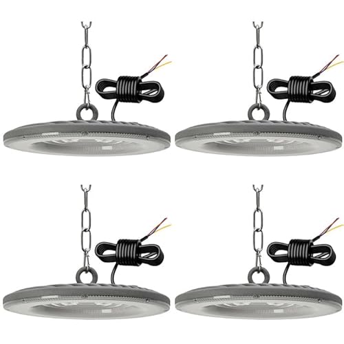 treoir 200W LED UFO Industrielampe, 24000LM Hallenbeleuchtung LED 6500K Kaltweiß Hallenstrahler LED, IP65 Wasserdicht LED Werkstattlampe Hallenbeleuchtung für Warenhaus Fabriken Garage(4pcs) von treoir