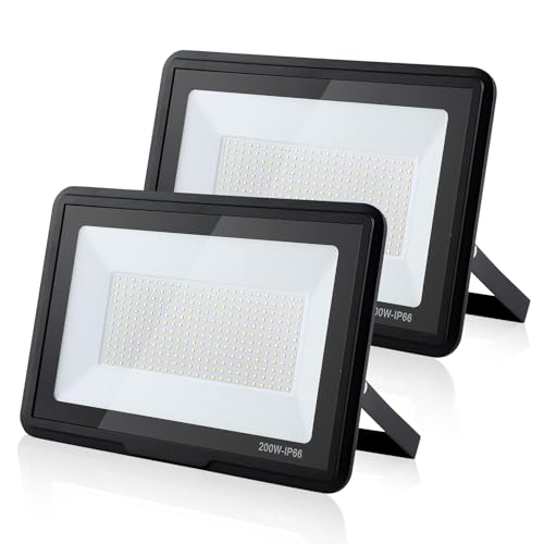 treoir 200w Flutlichtstrahler: 6000K Kaltweiß Superhell 20000LM IP66 Wasserdichter led strahler für Hinterhof/Stadion/Werkstatt Außenbeleuchtung (2pcs, 200W) von treoir
