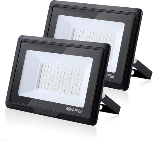 treoir 50w Flutlichtstrahler: 3000K Warmweiß Superhell 5000LM IP66 Wasserdichter led strahler für Hinterhof/Stadion/Werkstatt Außenbeleuchtung (2pcs) von treoir