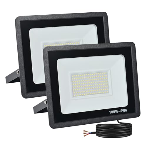 Treoir LED Strahler Außen 100W, 10000LM Superhell Scheinwerfer Flutlicht, 6000K Kaltweiß IP66 Wasserfest Außenstrahler für Hinterhof, Auffahrt, Türen, Garage, Flur, Garten von treoir