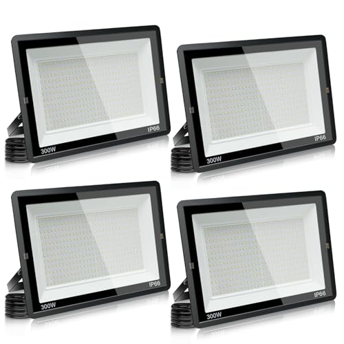 treoir LED Strahler Außen 300W, LED Fluter 30000LM Superhell Scheiwerfer Flutlicht, 6000K Kaltweiß IP66 Wasserfest Außenstrahler für Hinterhof, Auffahrt, Türen, Garage, Flur, Garten von treoir