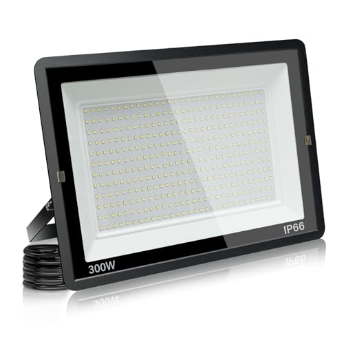 treoir LED Strahler Außen 300W, LED Fluter 30000LM Superhell LED Scheiwerfer Flutlicht, 6000K Kaltweiß IP66 Wasserfest LED Außenstrahler für Hinterhof, Auffahrt, Garage, Flur, Garten von treoir