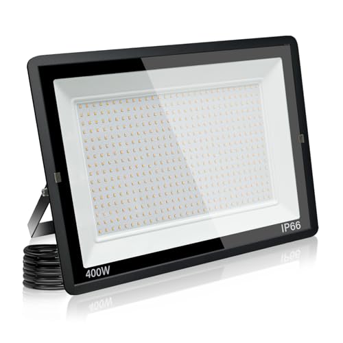 treoir LED Strahler Außen 400W, LED Fluter 40000LM Superhell led Scheiwerfer Flutlicht, 6000K Kaltweiß IP66 Wasserfest Außenstrahler für Hinterhof, Auffahrt, Garage, Flur, Garten von treoir