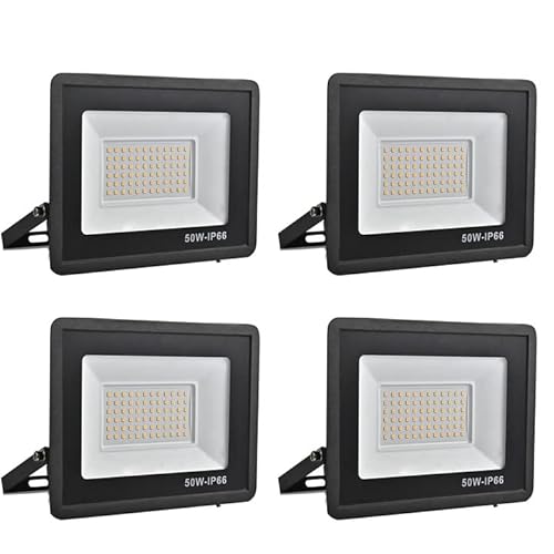 treoir LED Strahler Außen 50W, LED Fluter 5000LM Superhell LED Scheiwerfer Flutlicht, 3500K Warmweiß IP66 Wasserfest Außenstrahler für Hinterhof, Auffahrt, Türen, Garage, Flur, Garten von treoir