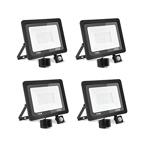 treoir LED-Strahler mit Bewegungsmelder, 10 W, LED-Strahler für den Außenbereich, IP66, Kaltweiß, für Garten, Garage, Hof von treoir