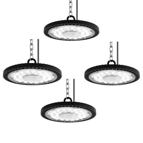 treoir LED UFO Industrielampe,100W LED Hallenstrahler Superhell 10000LM Hallenbeleuchtung Led,IP65 Wasserdicht 6000-6500K Kaltweiß LED Werkstattbeleuchtung für Garage Fabrik (4pcs,100W) von treoir