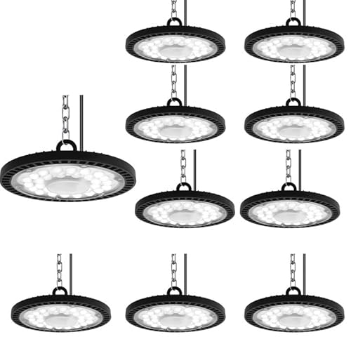 treoir LED UFO Industrielampe,200W LED Hallenstrahler Superhell 20000LM Hallenbeleuchtung Led,IP65 Wasserdicht 6000-6500K Kaltweiß LED Werkstattbeleuchtung für Garage Fabrik (10pcs,200W) von treoir