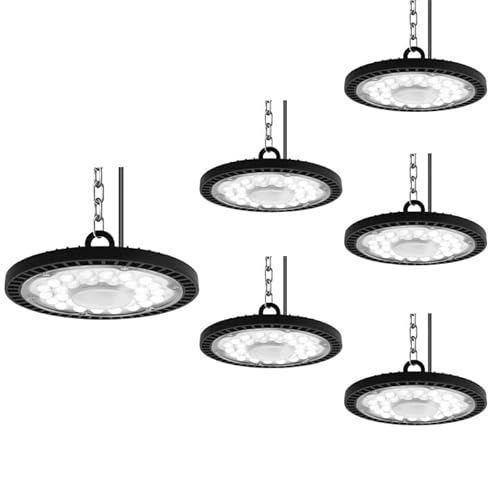 treoir LED UFO Industrielampe,300W LED Hallenstrahler Superhell 30000LM Hallenbeleuchtung Led,IP65 Wasserdicht 6000-6500K Kaltweiß LED Werkstattbeleuchtung für Garage Fabrik (6pcs,300W) von treoir