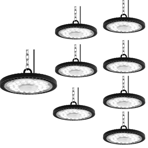 treoir LED UFO Industrielampe,300W LED Hallenstrahler Superhell 30000LM Hallenbeleuchtung Led,IP65 Wasserdicht 6000-6500K Kaltweiß LED Werkstattbeleuchtung für Garage Fabrik (8pcs,300W) von treoir