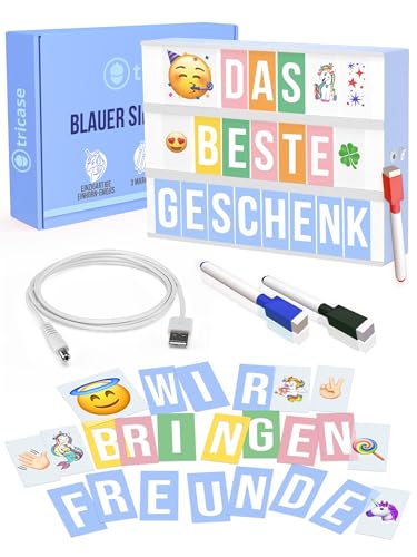 Lightbox Blau A4 mit 312 Buchstaben & Emoji & 3 Marker - Leuchtschild Buchstaben Tafel Geschenke für Mädchen & Frauen Weihnachten & Geburtstage von tricase