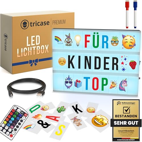 Leuchtkasten mit Buchstaben & Farbwechsel – Light Box Kinder mit 386 Zeichen, Emojis & 2 Marker – Lichtbox Deko für Mädchen & Teenager – Zur Wandmontage geeignet by tricase von tricase