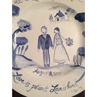 Benutzerdefinierte Hochzeit Teller, Geschenk Für Frisch Vermählte, Handbemalt, Blau Und Weiß Teller von tricialowenfield