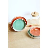 Handgemachte Keramik Dessert Teller Set Bunte Steinzeug Servierteller Handgemachte Keramik Dessert Teller Set Bunte Steinzeug Servierteller von trinitysworks