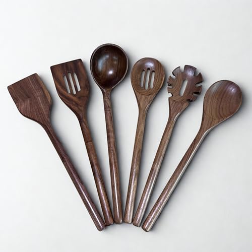tripleborder TB® The Chef’s Cook Walnut Set | Schwarze Walnuss Kochbesteck | Küchenutensilien | Handgemacht Unikate Massiv Design Robust Nachhaltig von tripleborder