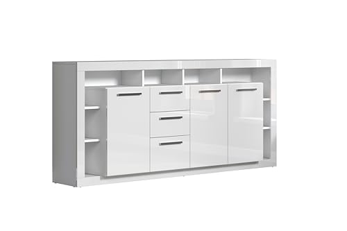 trendteam smart living - Sideboard Schrank Wohnzimmerschrank groß - Wohnen - Rock - Aufbaumaß (BxHxT) 200 x 90 x 40 cm - Farbe Weiß Hochglanz - 182687801 von trendteam smart living