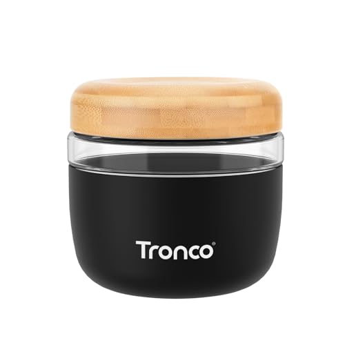 Tronco Glasbehälter mit Bambusdeckel, 680 ml, Frischhalteschalen für Suppe, Eintopf und Haferflocken über Nacht, 100 % auslaufsicher, luftdicht, mikrowellen- und spülmaschinenfest, BPA-frei, Schwarz Tronco Glasbehälter mit Bambusdeckel, 680 ml, Frischhalteschalen für Suppe, Eintopf und Haferflocken über Nacht, 100 % auslaufsicher, luftdicht, mikrowellen- und spülmaschinenfest, BPA-frei, Schwarz von tronco