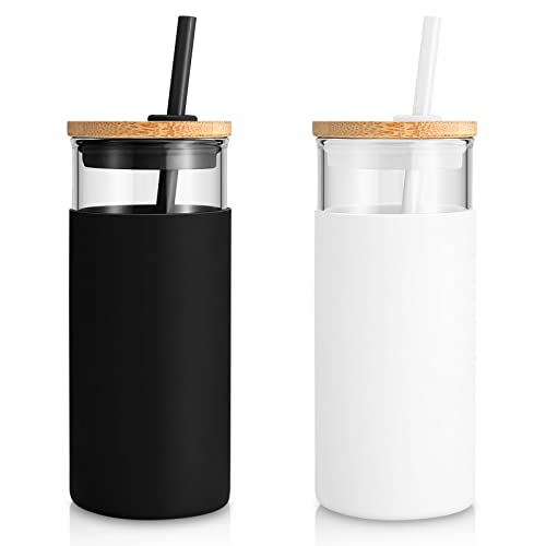 tronco Glas-Trinkflasche, Trinkhalm, Silikon, Schutzhülle, Bambusdeckel, BPA-frei, 590 ml, Weiß/Schwarz tronco Glas-Trinkflasche, Trinkhalm, Silikon, Schutzhülle, Bambusdeckel, BPA-frei, 590 ml, Weiß/Schwarz von tronco
