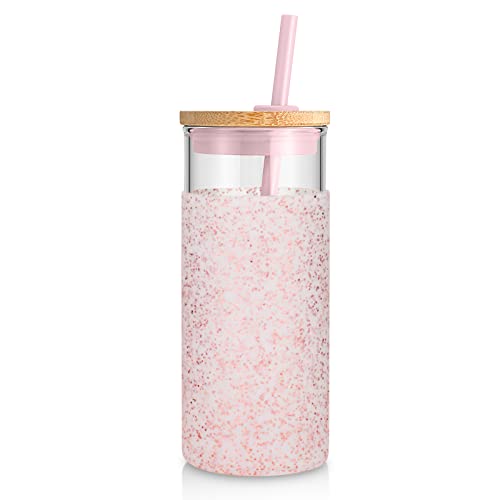 tronco Glas-Trinkflasche, Trinkhalm, Silikon, Schutzhülle, Bambusdeckel, BPA-frei, gepunktet, Pink tronco Glas-Trinkflasche, Trinkhalm, Silikon, Schutzhülle, Bambusdeckel, BPA-frei, gepunktet, Pink von tronco