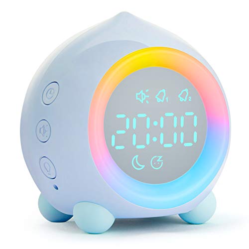 tronisky Kinderwecker Digitaler, Sonnenaufgangssimulator Kinder Wecker mit Buntes LED-Licht, Wake Up Lichtwecker & Nachttischlampe f¨¹r Jungen M?dchen, Temperatur/Datum/Countdown Funktion - Blau von tronisky