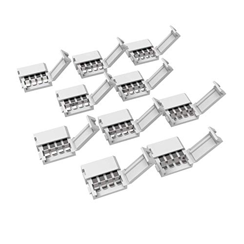 trooplex 4 Pin Verbinder 10 mm 10 Stück LED Streifen Verbinder Strip Connector 4 polig lötfrei 10-teilig RGB Steckverbinder Clip Verbindung Lightstrip Verlängerung von trooplex
