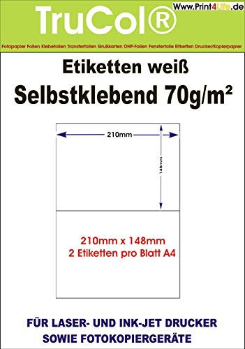 200 Etiketten 210x148mm selbstklebend, 2 Stück auf einem Blatt A4-insgesamt 100Blatt, allround-Qualität weiss Etiketten für Online Frankierung Versandetiketten DHL Hermes Klebeetiketten Paketlabel Paketaufkleber Versandlabel Paketetiketten Adressaufkleber Adressetiketten von trucol