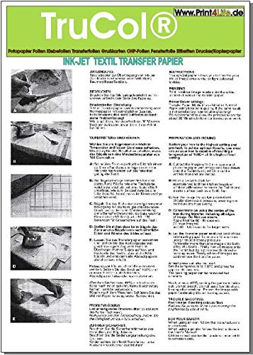 25x A3 Transfer Papier Transferfolie transluzent Spezialpapier zum Bedrucken von weissen T-Shirts mit Ink Jet Druckern (Tintenstrahldruckern) auf Baumwoll-Textilien T-Shirts Baseball-Caps Kissen von trucol