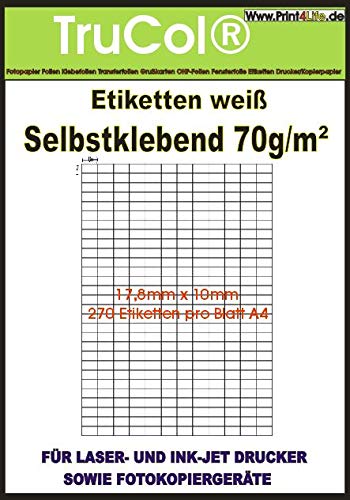 27000 Universal Qualitäts Etiketten 17,8 x 10 mm selbstklebend weiß bedruckbar - 100 DIN A4 Bogen à 27x10 17.8x10 Labels von trucol