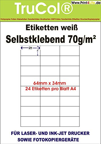 Universal-Etiketten Internetmarke (64 x 34 mm auf DIN A4 Premium Papier, matt,) 600 Stück auf 25 Blatt, weiß, bedruckbar, für B4-, C4- und C5-Briefumschläge von trucol