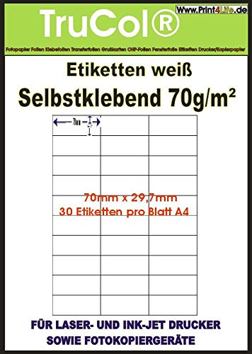 trucol Universal-Etiketten Internetmarke (70.0 x 29.7 mm auf DIN A4 Premium Papier, matt,) 750 Stück auf 25 Blatt, weiß, bedruckbar, für B4-, C4- und C5-Briefumschläge von trucol