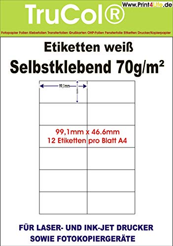 trucol 800 Universal Qualitäts Etiketten 99,1 x 46,6 mm selbstklebend weiß bedruckbar - 100 DIN A4 Bogen à 2x6 99.1x46.6 Labels von trucol