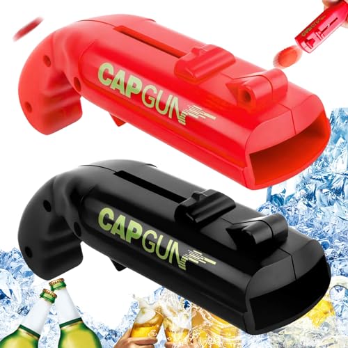 2 Stück Cap Gun Flaschenöffner, Open Cap Launcher, Shooter Flaschenöffner, Cap Gun Launcher Shooter Flaschenverschlussöffner, für Home Bar Party Trinkspiel (Schwarz und Rot) von truee