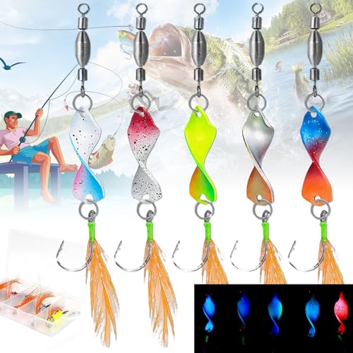 Truee 5 Piece Twist Trout Spoon Set UV-Active 3 g Trout Bait, Artificial Bait Spinner Fishing Set with Rolling Swivels, Trout Blinker Spoon with Bag, Twist Fishing Lure, Trout Bait von truee
