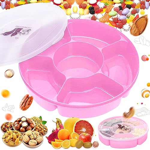 truee Snack-Tablett mit Deckel Candy, Süßigkeiten und Nuss-Servierbehälter, Blumenform Snack Serviertablett Snacks, zur Aufbewahrung von Nüssen, Süßigkeiten, Trockenfrüchten Oder Anderen Snacks(Rosa) von truee