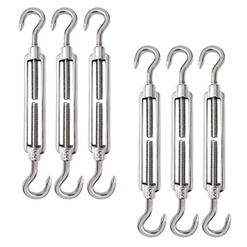 Truem6 Stück M6 Spannschloss, Drahtseil Spanner Edelstahl,Seilspanner Edelstahl, verstellbarer Spannschlosshaken und Haken für Edelstahlseilsystem, Gartendraht,Gartendraht,Zaunspanner,wäscheleine. von truem