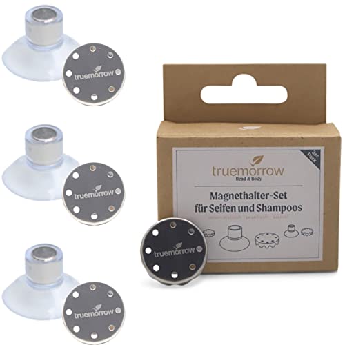 truemorrow 3er Set Seifenhalter mit Magnet ohne Bohren (Saugnapf), Magnethalter für Seifen und Shampoos, magnetische Seifenablage, Seifenschale für Dusche, Badewanne, Waschbecken, Bad und Küche von truemorrow