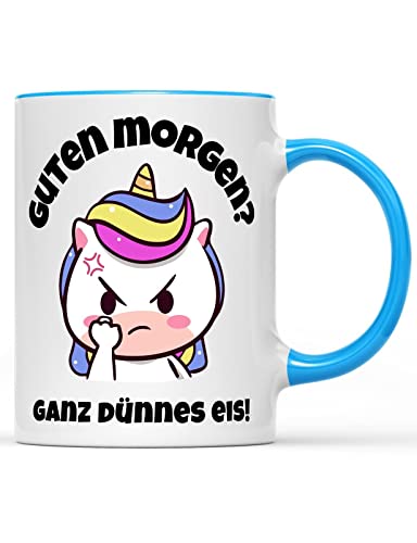 Guten Morgen? Ganz Dünnes Eis! Einhorn Morgenmuffel Tasse, Farbe: hellblau von tshirtladen