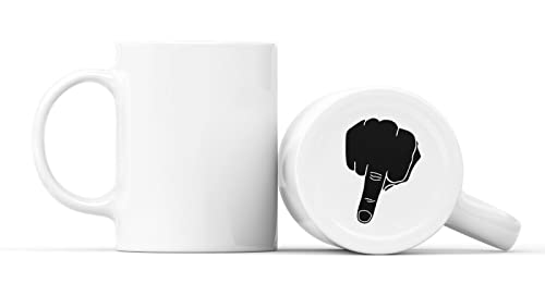 Tasse Mittelfinger weiß, weiße lustige Kaffeetasse Bürotasse Motiv nur unten von tshirtladen