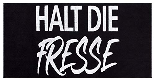 tshirtladen Handtuch mit Spruch Halt die Fresse schwarz-weiß Baumwollhandtuch gewebter Text 70x140 cm von tshirtladen