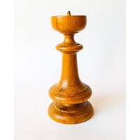 Candle Holder Out Of Medium Light Brown Wood - Vintage German Wooden Design 60S 70S Chess Figure von tsiarde