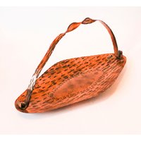 Copper Tray in Rhombic Shape - Twisted Handle & Embossed Patterns Vintage 50S 60S Handmade Unusual Basket Design By Hmz von tsiarde