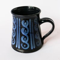Large Blue Handpainted Vase - Classic Vintage 60S 70S Tankard Design With Rustic Ornaments Handmade German Pottery von tsiarde